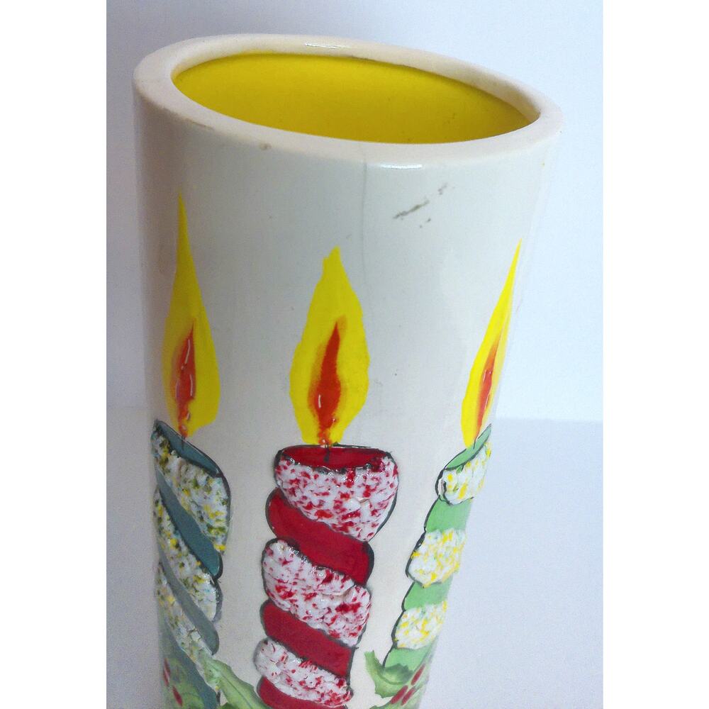 Vintage Mid Century Ceramic Christmas Vase Hurricane Candles Holly READ - Picture 3 of 7